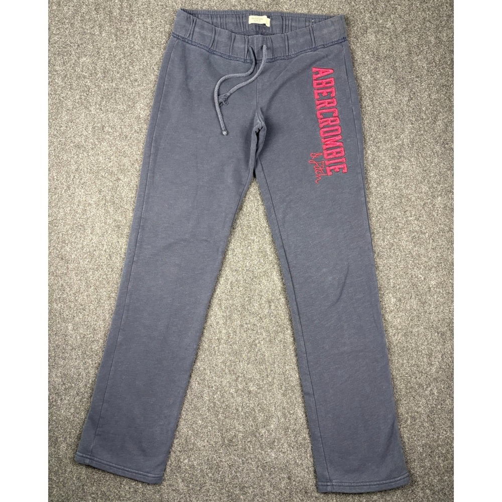 Y2K Abercrombie & Fitch Womens Navy Blue Pink Logo Sweatpants Joggers Size M